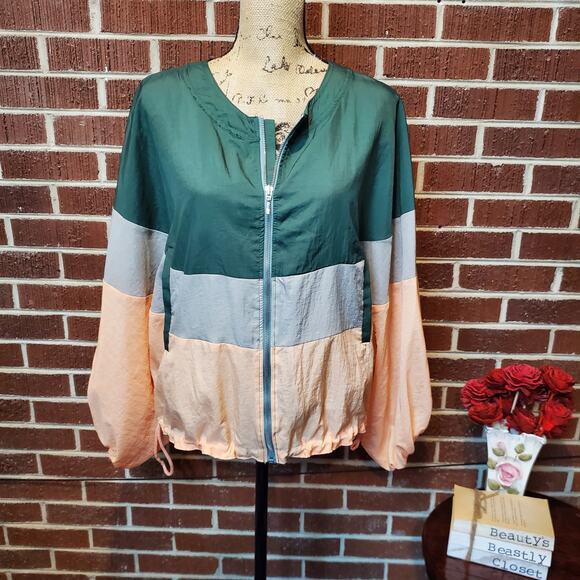 Elevenses Jacket Anthropologie Nylon Bubble Colorblock Wind Breaker Jacket M L - Picture 1 of 9